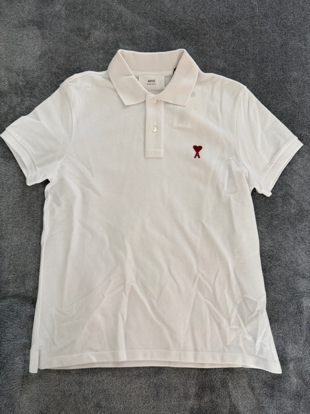 Ami White Polo with Red Heart Patch